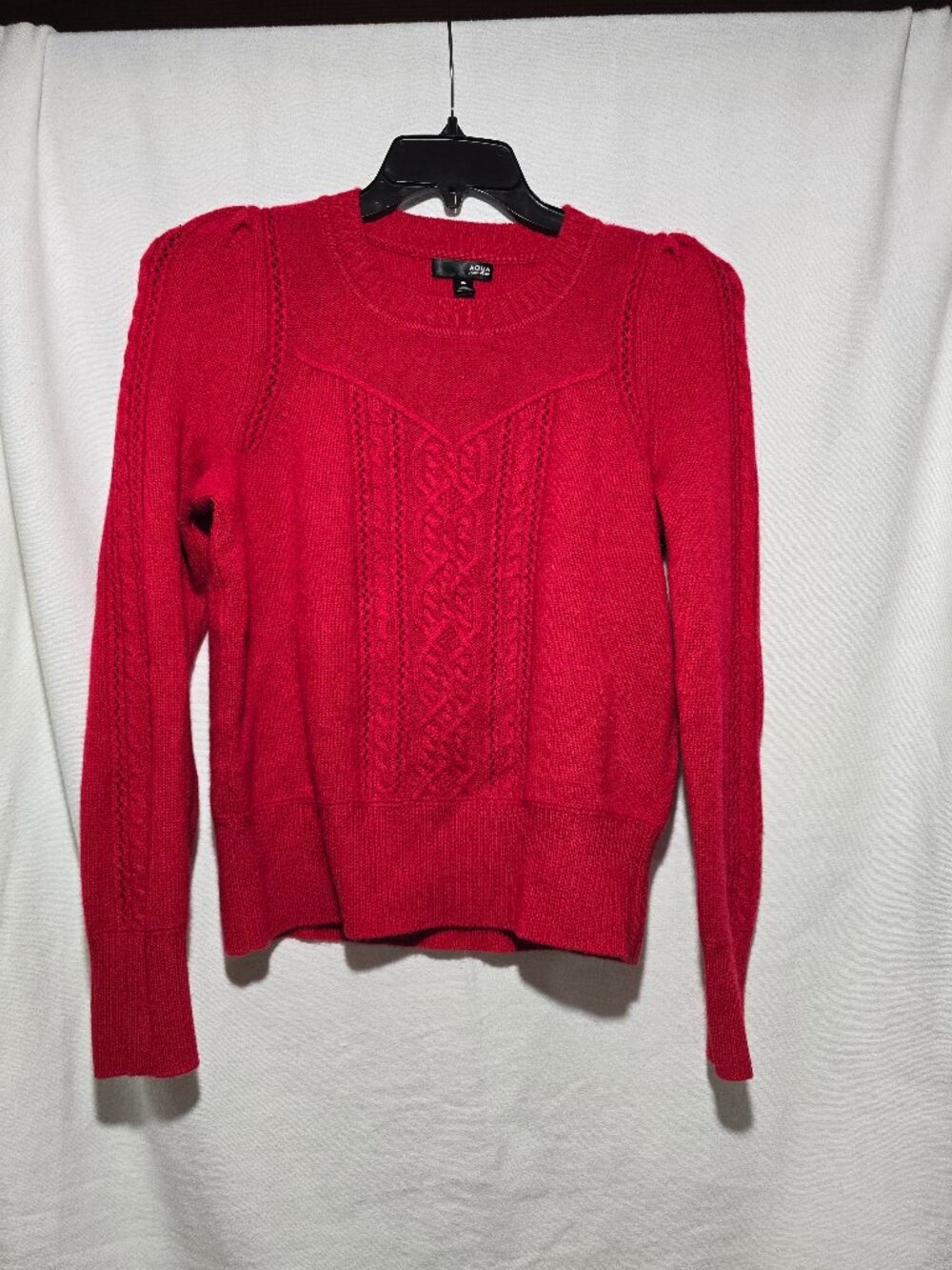 Aqua Cashmere Red 100% Cashmere Cable Knit Pullover Sweater Women's Size Large